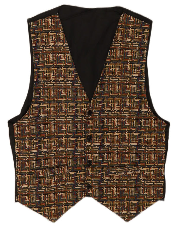 Vintage Mens Waistcoat Large Brown Geometric Polyester
