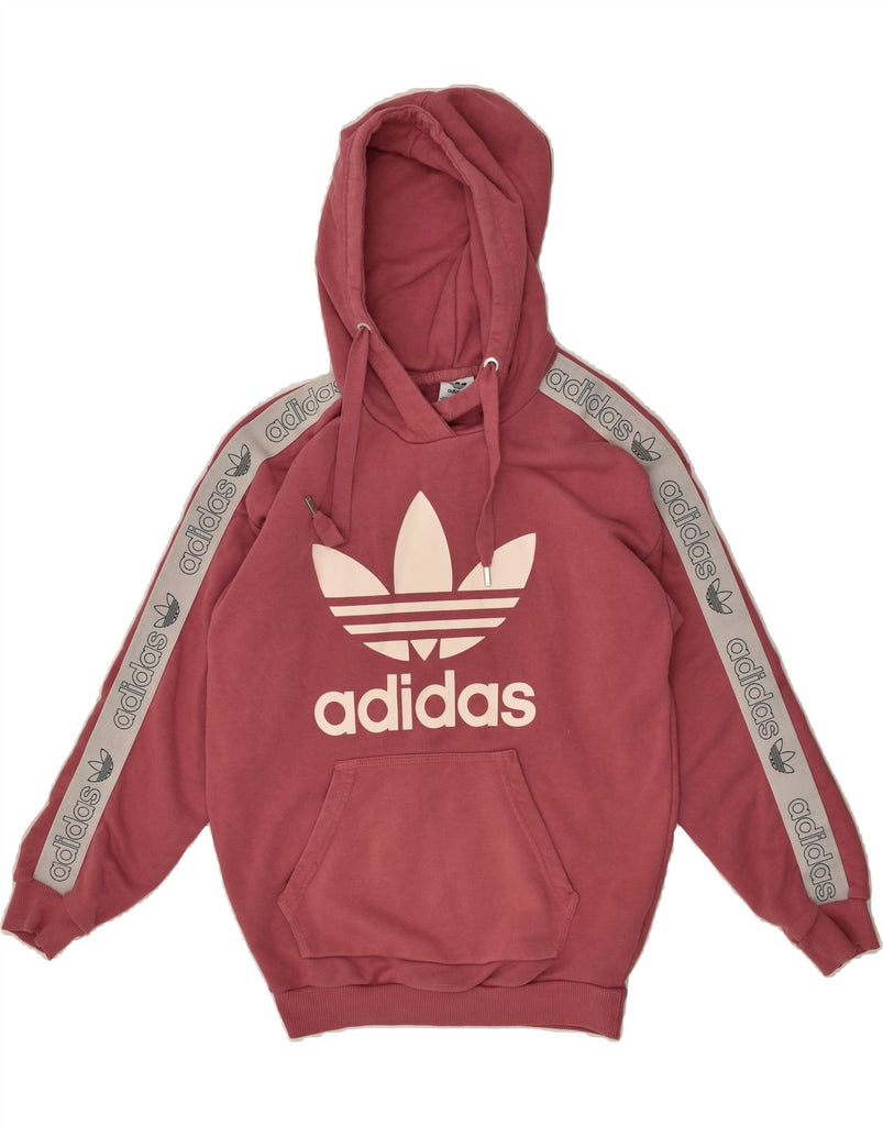 ADIDAS Womens Oversized Graphic Hoodie Jumper UK 4 XS Pink Cotton | Vintage Adidas | Thrift | Second-Hand Adidas | Used Clothing | Messina Hembry 