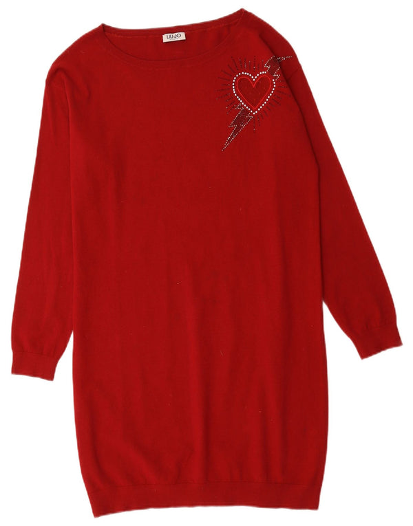 Liu Jo Womens Graphic Long Sleeve Jumper Dress UK 12 Medium Red