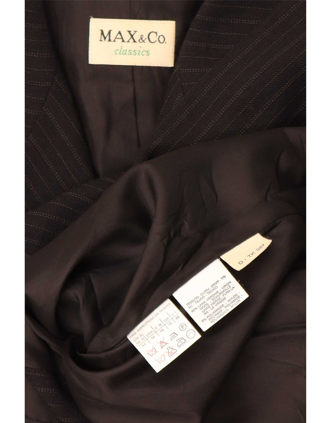 Max & Co. Womens 4 Button Blazer Jacket UK 16 Large Black Striped Wool