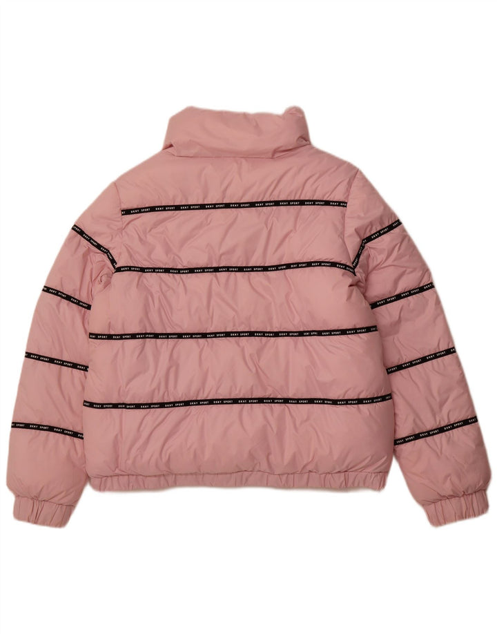 DKNY Womens Graphic Padded Jacket UK 16 Large Pink Striped Polyester