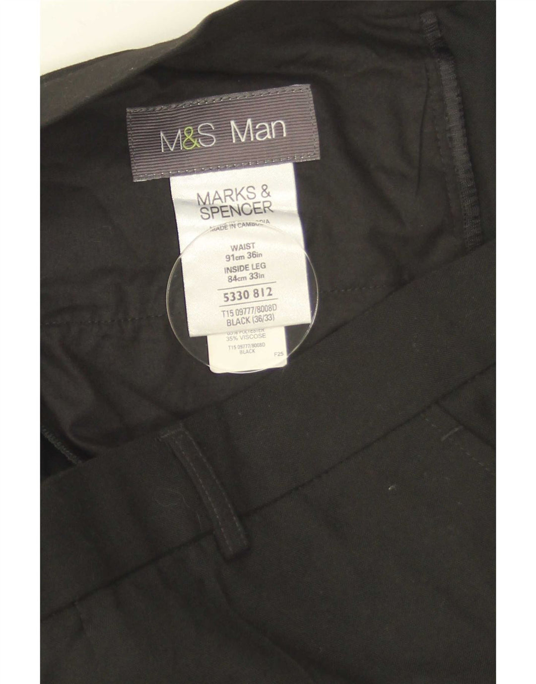 Marks & Spencer Mens Straight Suit Trousers W36 L33 Black Polyester