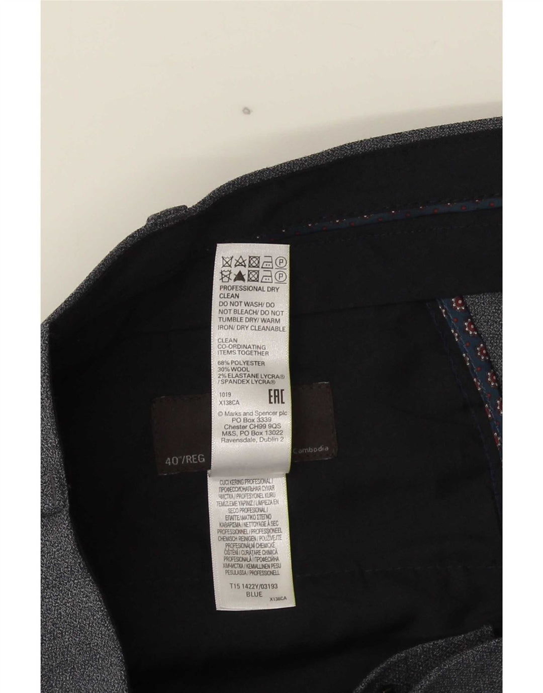Marks & Spencer Mens Regular Suit Trousers W40 L31 Blue Polyester