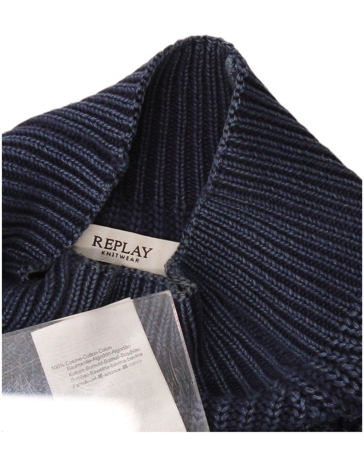 Replay Womens Turtle Neck Jumper Sweater UK 14 Medium Navy Blue Cotton