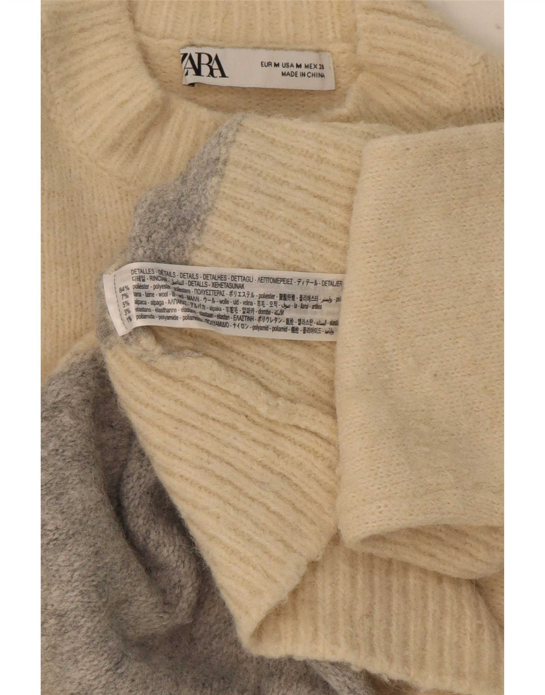 Zara Womens Turtle Neck Jumper Sweater UK 14 Medium Beige Colourblock
