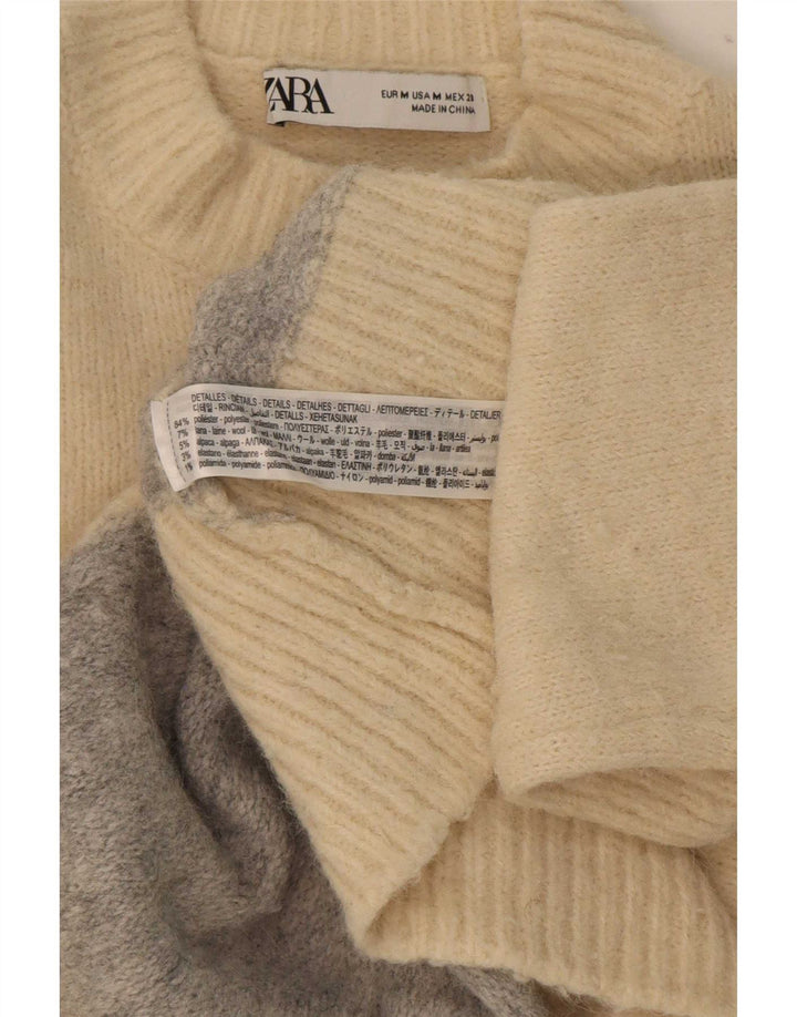 Zara Womens Turtle Neck Jumper Sweater UK 14 Medium Beige Colourblock