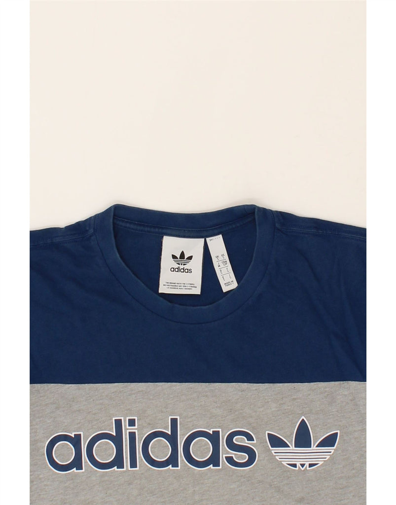 ADIDAS Mens Graphic T-Shirt Top Small Grey Colourblock Cotton Vintage Adidas and Second-Hand Adidas from Messina Hembry 