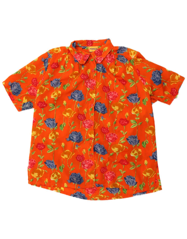Mango Womens Short Sleeve Oversized Shirt Blouse UK 16 Large Orange Floral