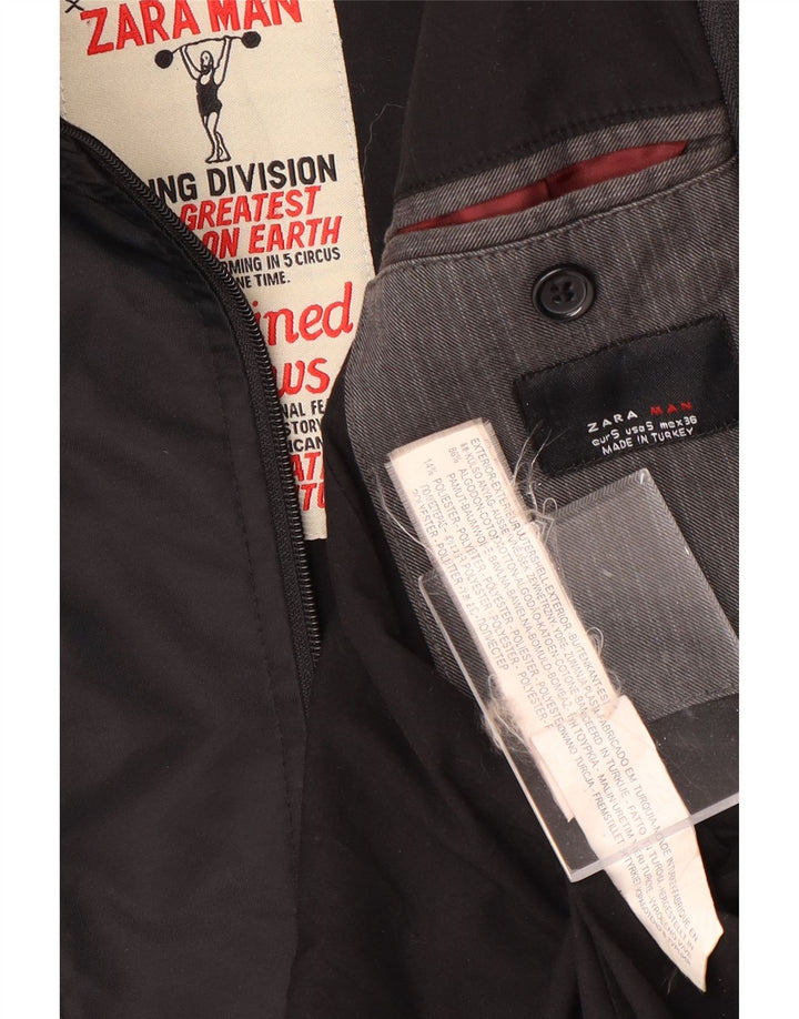 Zara Mens 2 Button Blazer Jacket UK 36 Small Grey Pinstripe Cotton