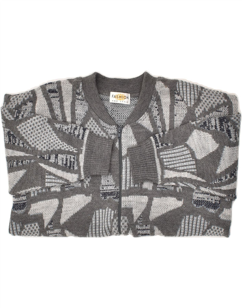 VINTAGE Mens Cardigan Sweater Size 42/44 Large Grey Geometric Polyacrylic | Vintage Vintage | Thrift | Second-Hand Vintage | Used Clothing | Messina Hembry 