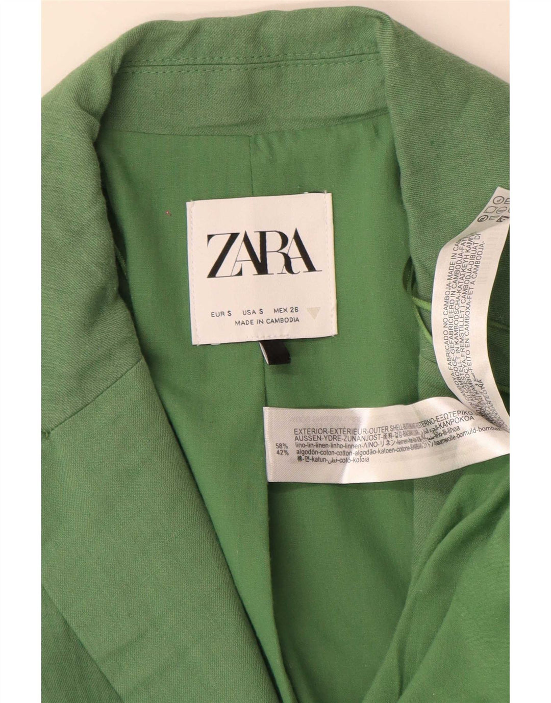 Zara Womens 2 Button Oversized Blazer Jacket UK 10 Small Green Linen