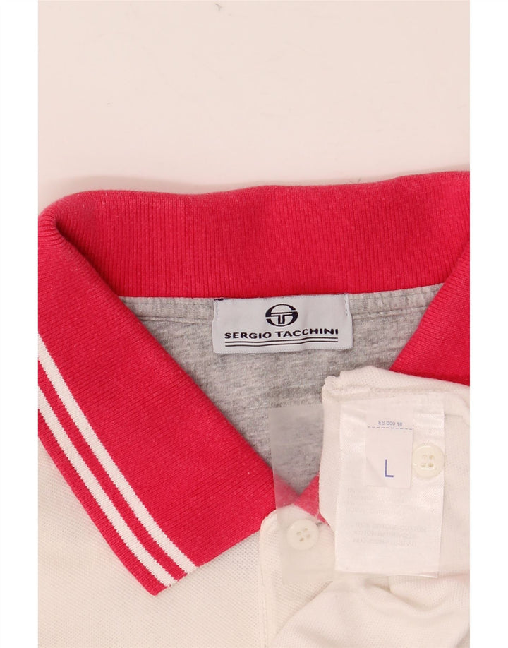 SERGIO TACCHINI Mens Polo Shirt Large White Colourblock Cotton