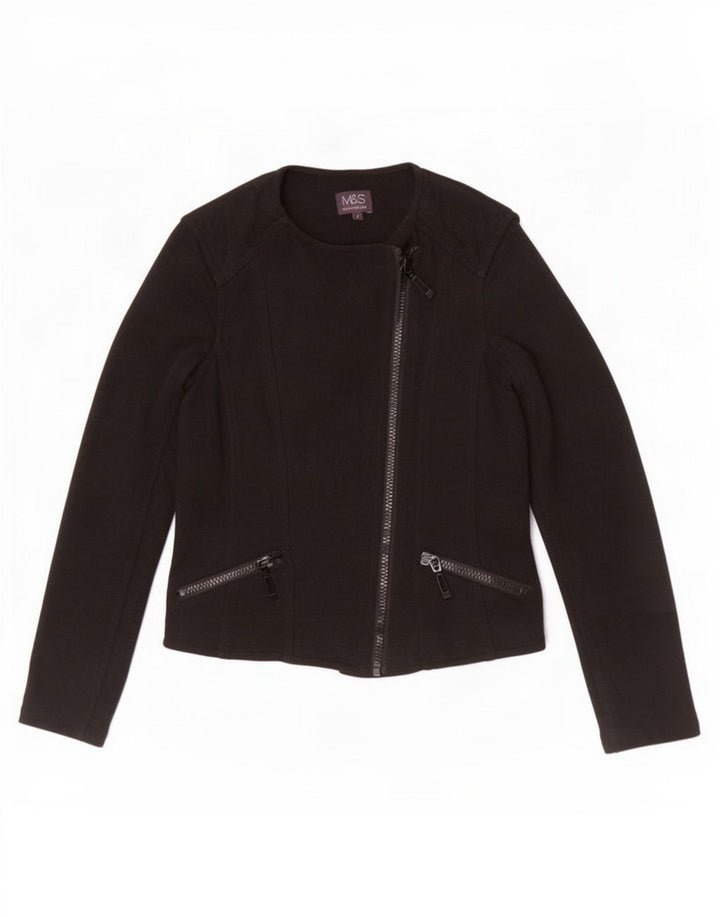 Marks & Spencer Womens Racer Jacket UK 8 Small Black Cotton