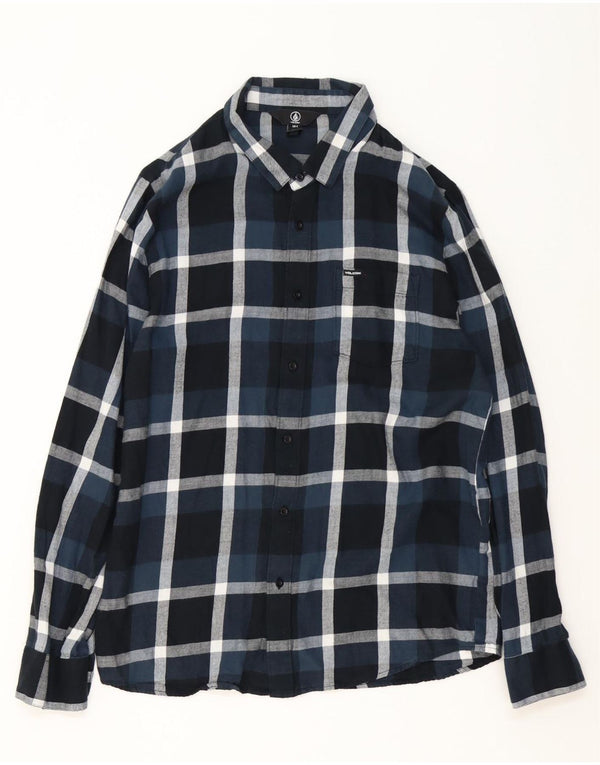 Volcom Mens Flannel Shirt Large Navy Blue Check Cotton