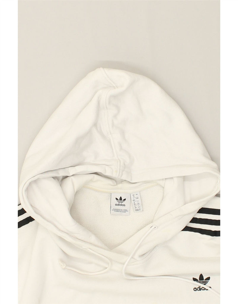 ADIDAS Womens Crop Hoodie Jumper UK 12 Medium White Cotton | Vintage Adidas | Thrift | Second-Hand Adidas | Used Clothing | Messina Hembry 