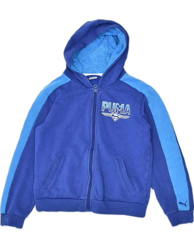 PUMA Boys Graphic Zip Hoodie Sweater 11-12 Years Blue Colourblock Cotton | Vintage | Thrift | Second-Hand | Used Clothing | Messina Hembry 