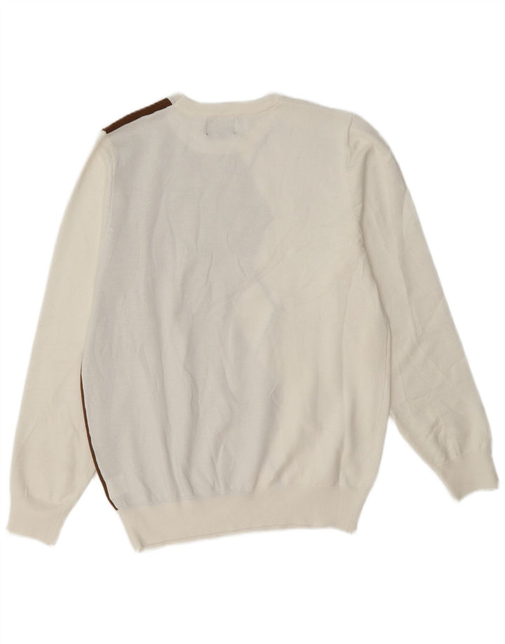 Coveri Womens Crew Neck Jumper Sweater Large White Argyle/Diamond
