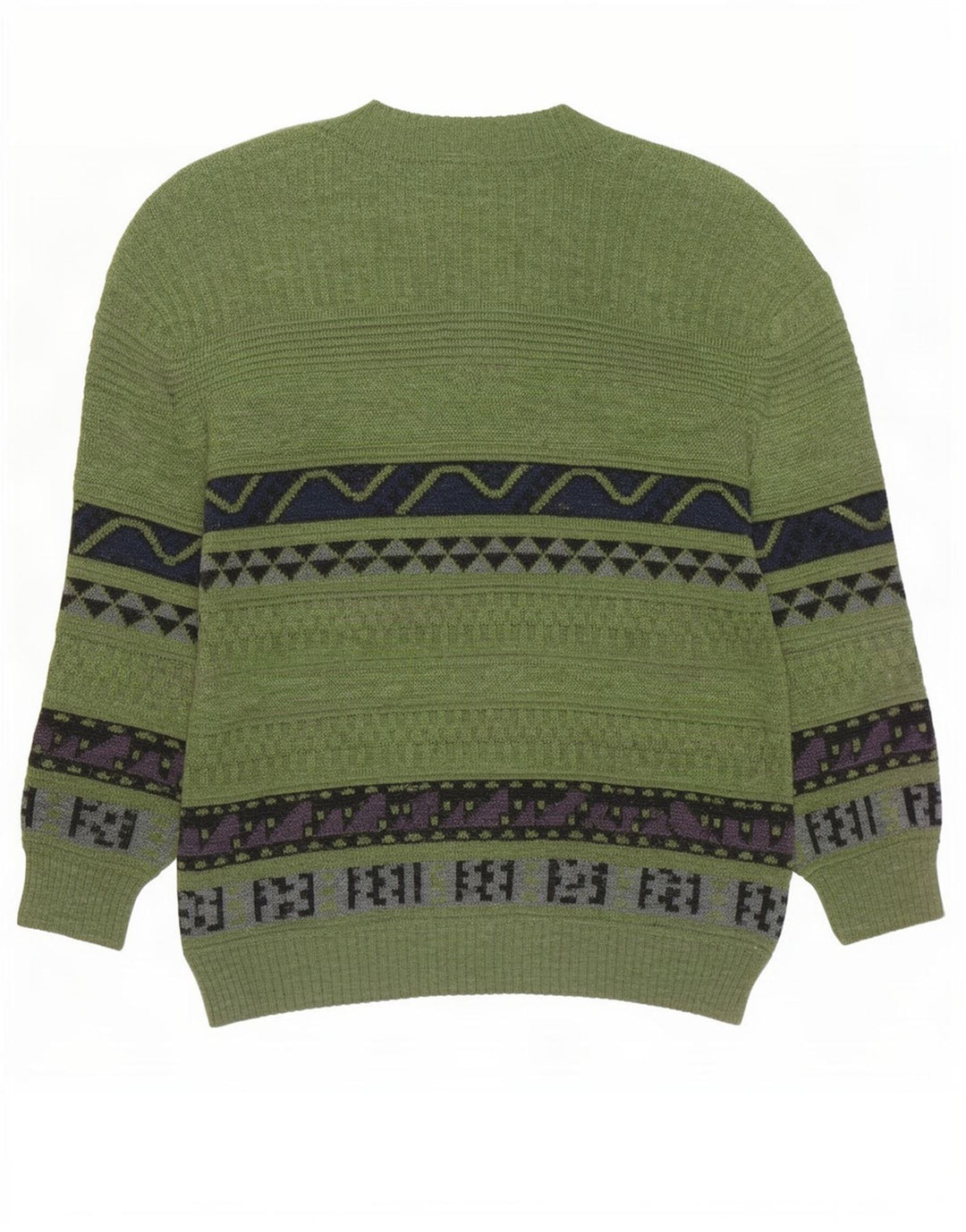 Vintage Mens Crew Neck Jumper Sweater Medium Green Geometric