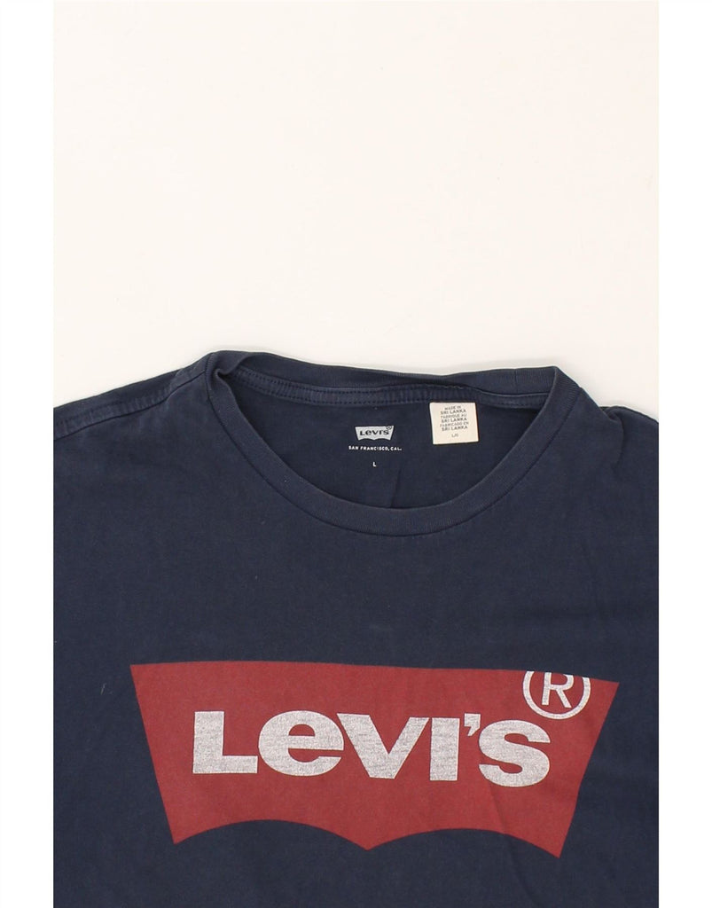 LEVI'S Womens Graphic T-Shirt Top UK 16 Large Navy Blue Cotton Vintage Levi's and Second-Hand Levi's from Messina Hembry 