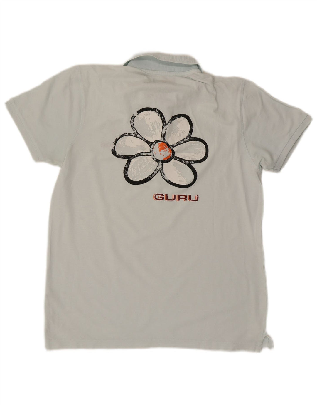 Guru Mens Graphic Polo Shirt Large Blue Floral Cotton