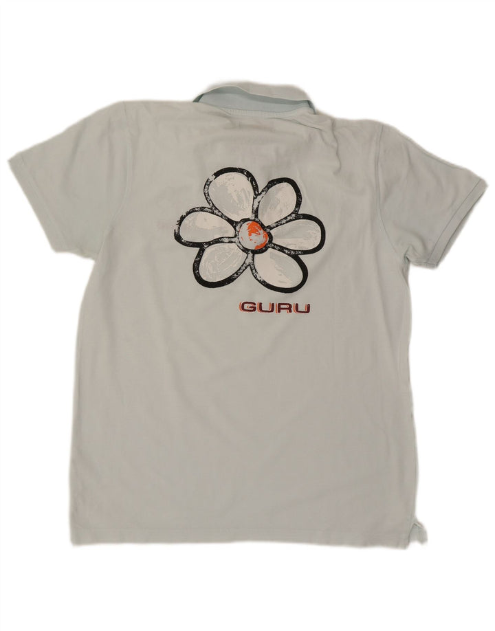Guru Mens Graphic Polo Shirt Large Blue Floral Cotton