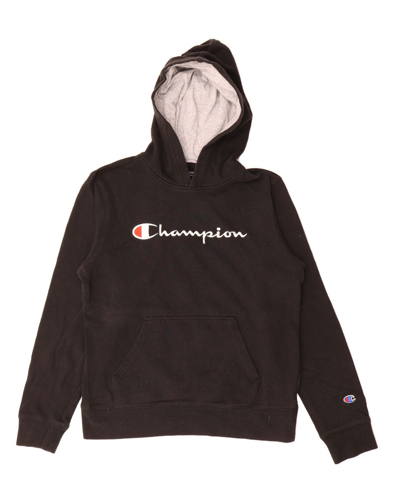 CHAMPION Boys Graphic Hoodie Jumper 13-14 Years XL Black Cotton Vintage Champion and Second-Hand Champion from Messina Hembry 