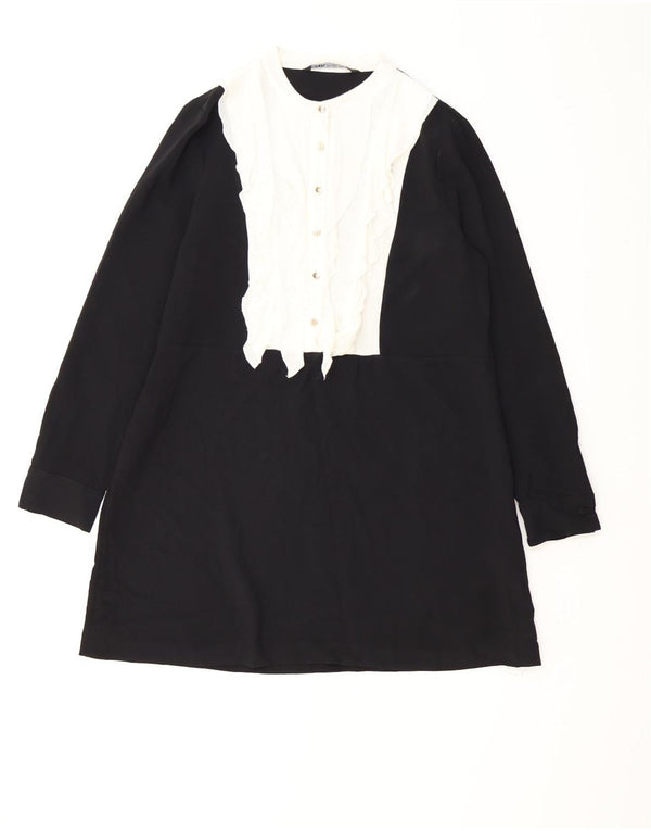Zara Womens Long Sleeve A-Line Dress UK 16 Large Black Colourblock