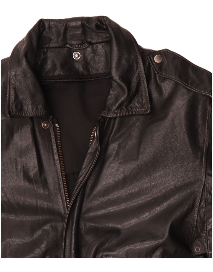 Vintage Mens Military Leather Jacket IT 50 Large Black Leather