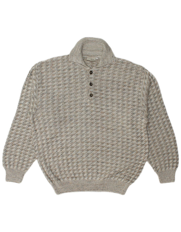 San Marco Mens Polo Neck Jumper Sweater Medium Grey Geometric Acrylic