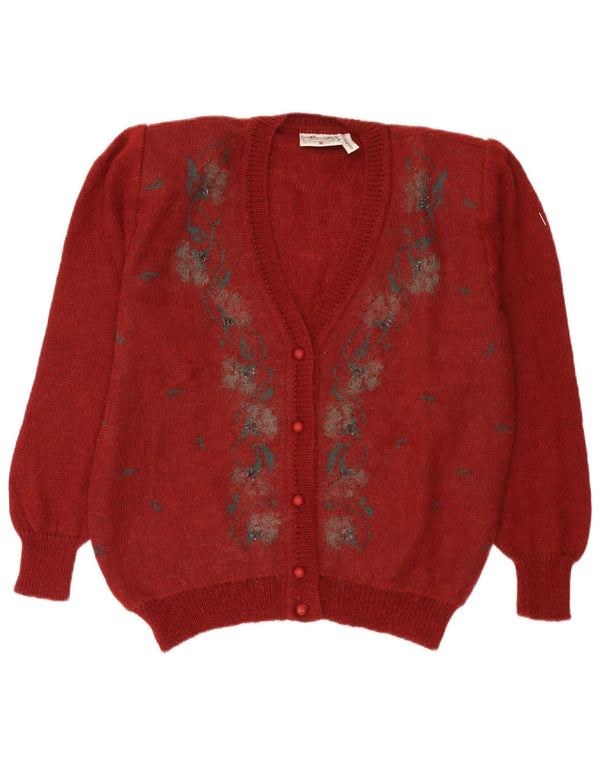 Vintage Womens Cardigan Sweater IT 50 XL Burgundy Floral Mohair