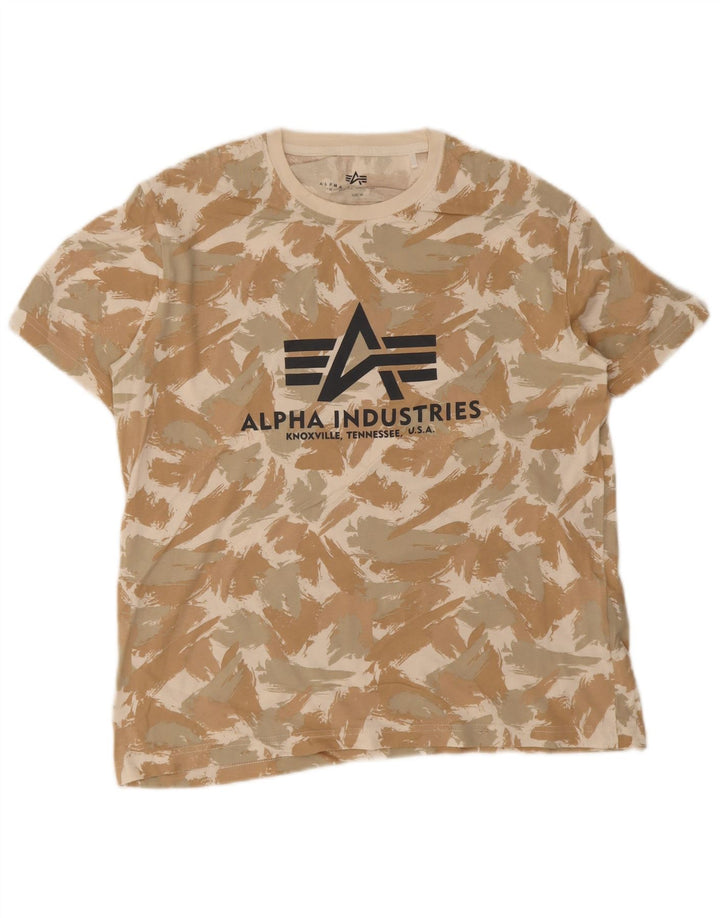 Alpha Industries Mens Graphic T-Shirt Top Medium Beige Geometric