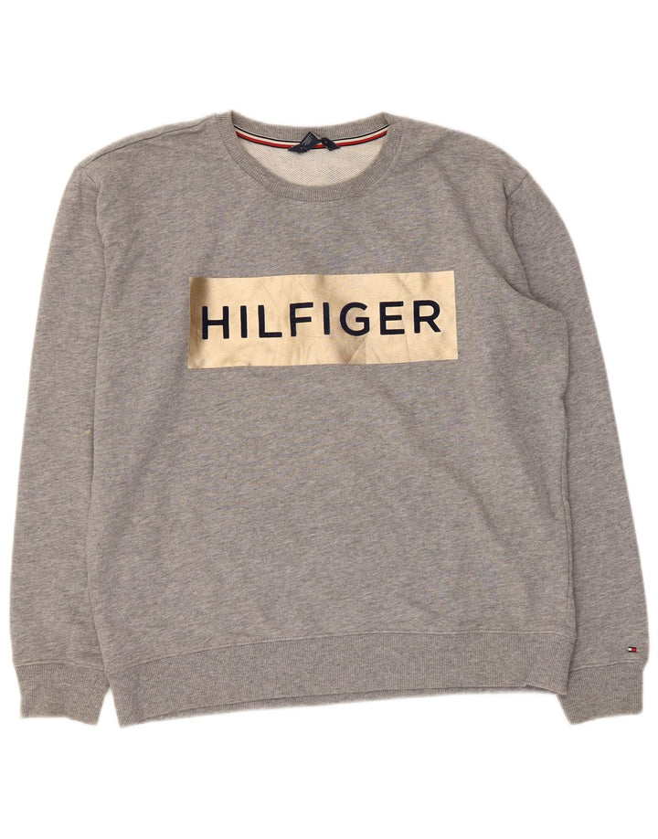 Tommy Hilfiger Mens Graphic Sweatshirt Jumper Medium Grey Flecked Cotton