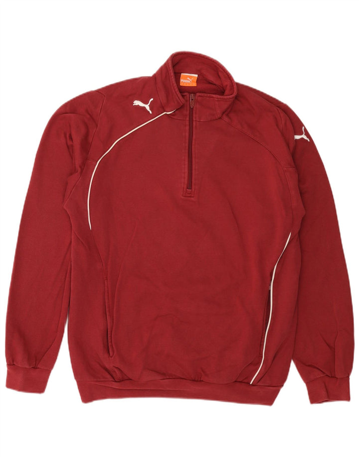Puma Mens Zip Neck Sweatshirt Jumper Medium Burgundy Cotton