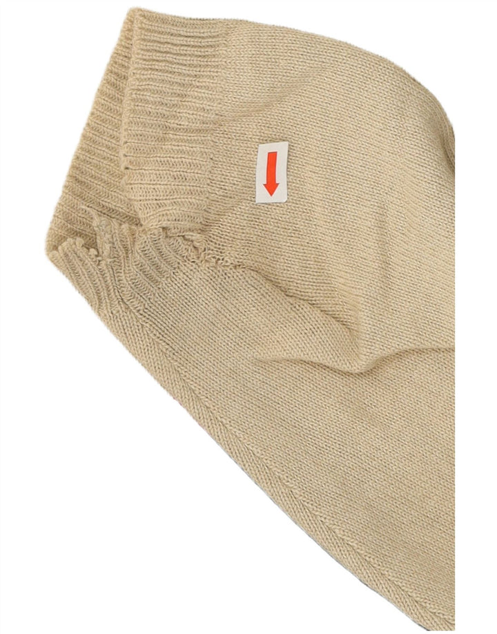 Vintage Mens Jumper Sweater Large Beige Colourblock Polyacrylic