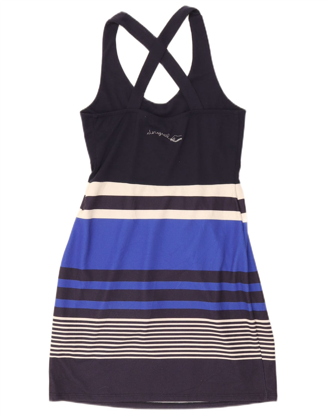Desigual Womens Graphic Sundress UK 12 Medium Navy Blue Striped Polyester