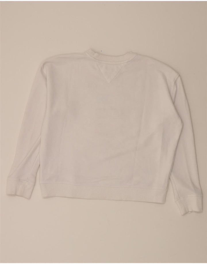TOMMY HILFIGER Womens Graphic Sweatshirt Jumper UK 10 Small White Vintage Tommy Hilfiger and Second-Hand Tommy Hilfiger from Messina Hembry 