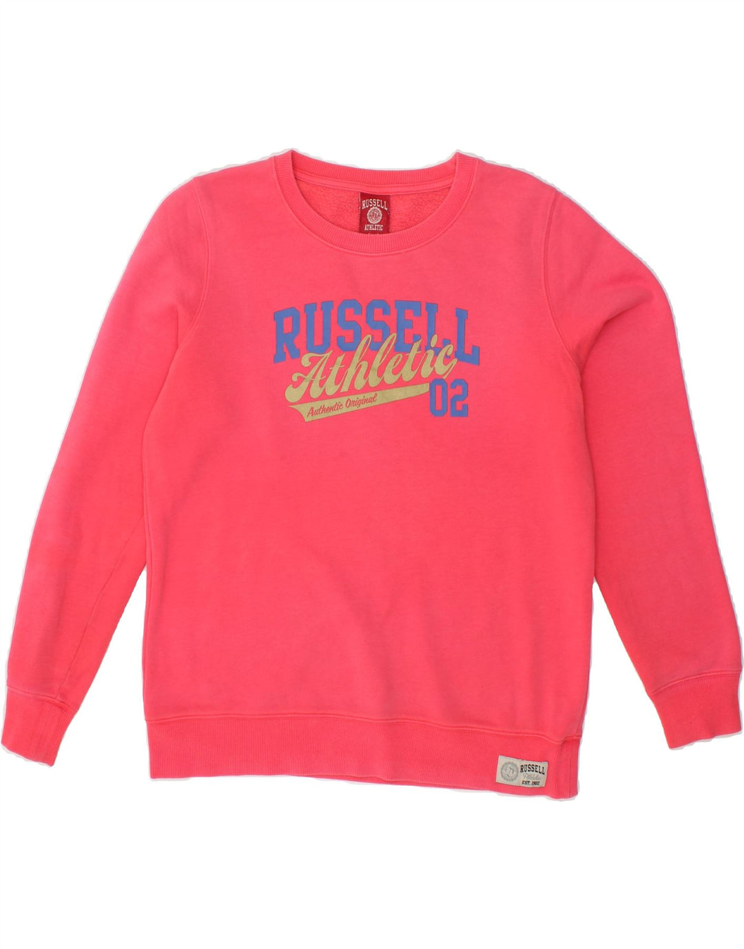 RUSSELL ATHLETIC Womens Graphic Sweatshirt Jumper UK 14 Large Pink Vintage Russell Athletic and Second-Hand Russell Athletic from Messina Hembry 