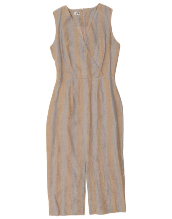 Vintage Womens Sleeveless Jumpsuit IT 40 Small Beige Striped Linen
