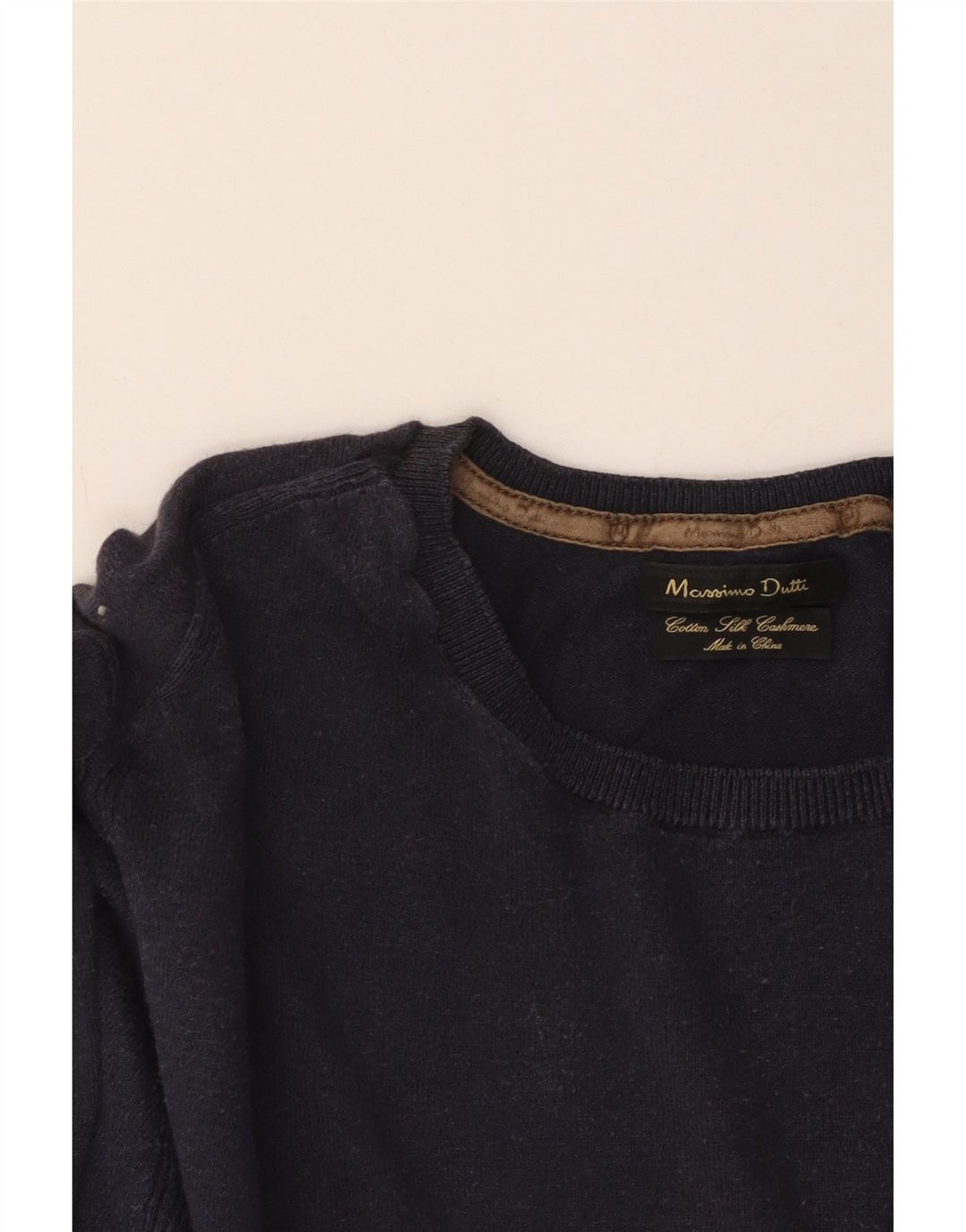 MASSIMO DUTTI Mens Crew Neck Jumper Sweater Medium Navy Blue Cotton