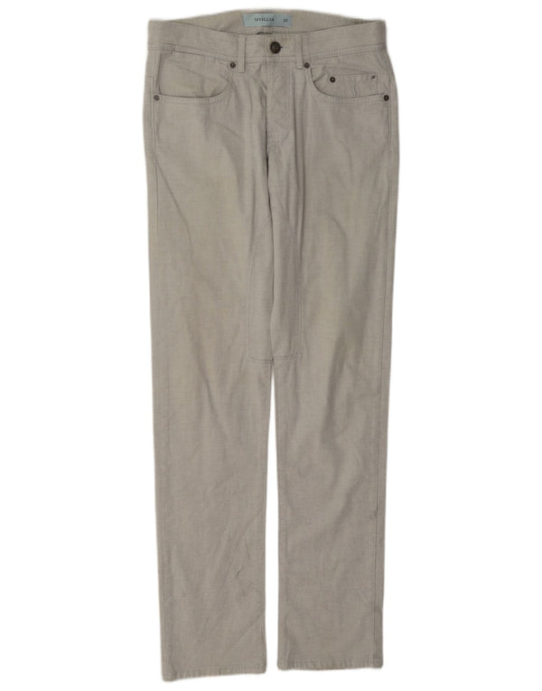 SIVIGLIA Mens Straight Casual Trousers W32 L32 Grey Cotton