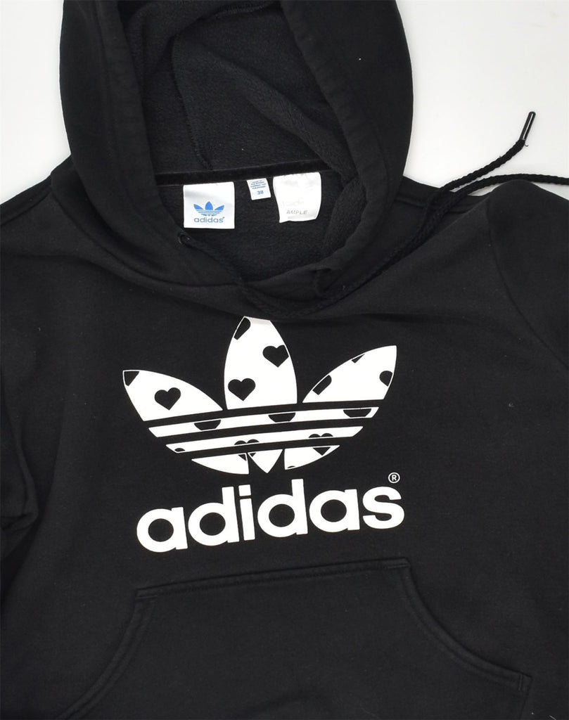 ADIDAS Womens Graphic Hoodie Jumper EU 38 Medium Black Cotton | Vintage Adidas | Thrift | Second-Hand Adidas | Used Clothing | Messina Hembry 