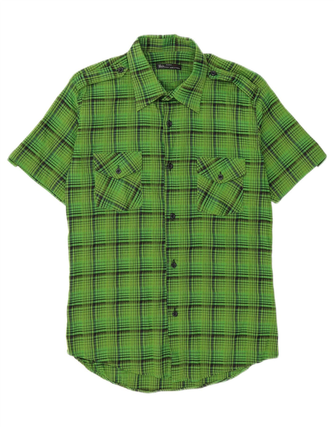 ZARA Mens Short Sleeve Shirt Large Green Check Cotton Vintage Zara and Second-Hand Zara from Messina Hembry 