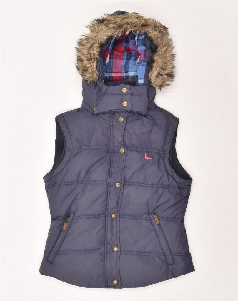 JACK WILLS Womens Hooded Padded Gilet UK 10 Small Navy Blue Polyester | Vintage Jack Wills | Thrift | Second-Hand Jack Wills | Used Clothing | Messina Hembry 