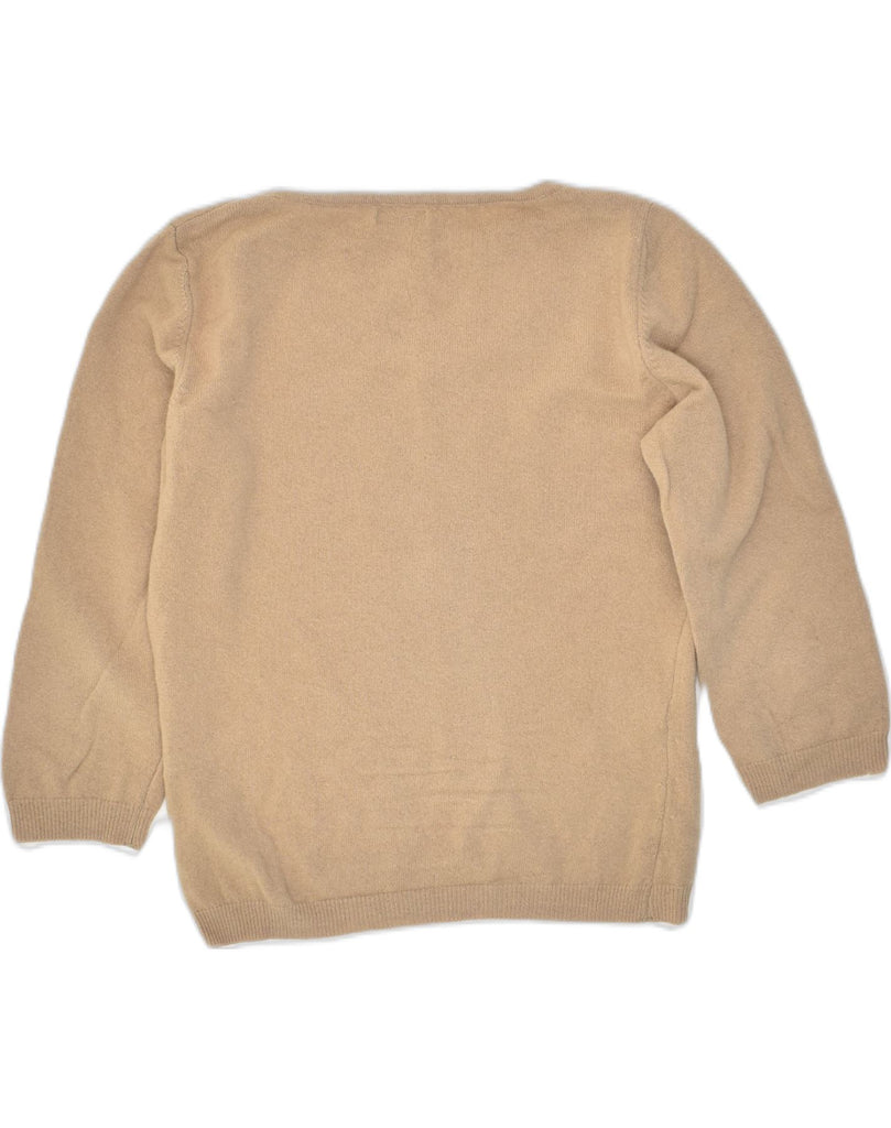 BENETTON Womens 3/4 Sleeve Boat Neck Jumper Sweater UK 14 Medium Beige | Vintage Benetton | Thrift | Second-Hand Benetton | Used Clothing | Messina Hembry 