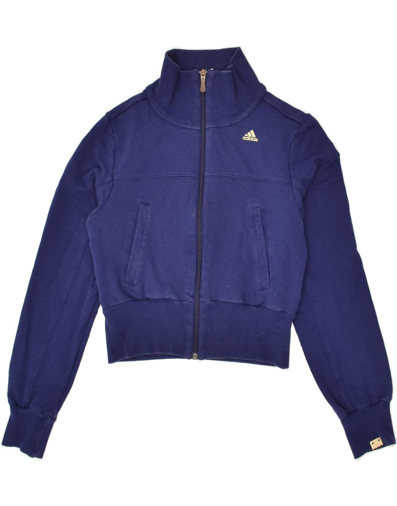 ADIDAS Womens Graphic Crop Tracksuit Top Jacket UK 4 XS Blue | Vintage Adidas | Thrift | Second-Hand Adidas | Used Clothing | Messina Hembry 