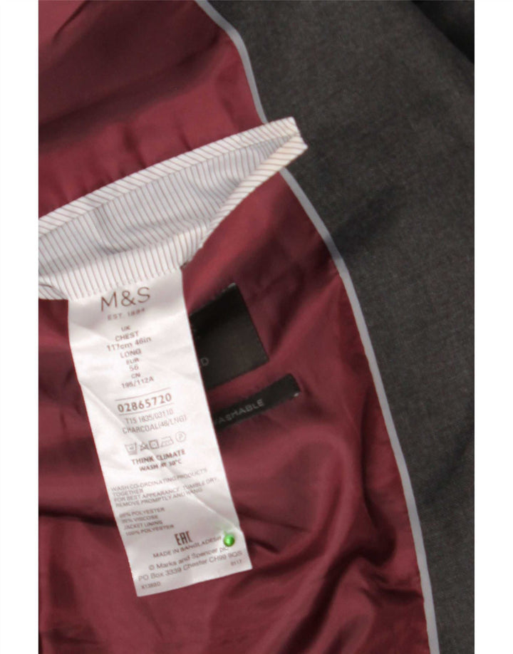 Marks & Spencer Mens 2 Button Blazer Jacket UK 46 XL Grey Polyester