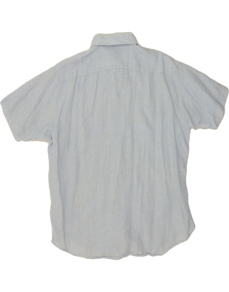 BROOKS BROTHERS Mens Short Sleeve Shirt Large Blue Linen Vintage Brooks Brothers and Second-Hand Brooks Brothers from Messina Hembry 