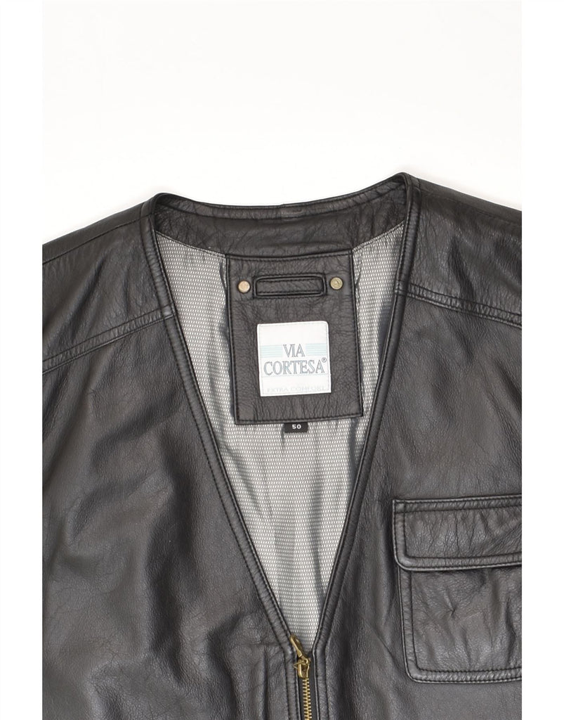 VIA CORTESA Mens Leather Gilet IT 50 Large Black Leather | Vintage Via Cortesa | Thrift | Second-Hand Via Cortesa | Used Clothing | Messina Hembry 
