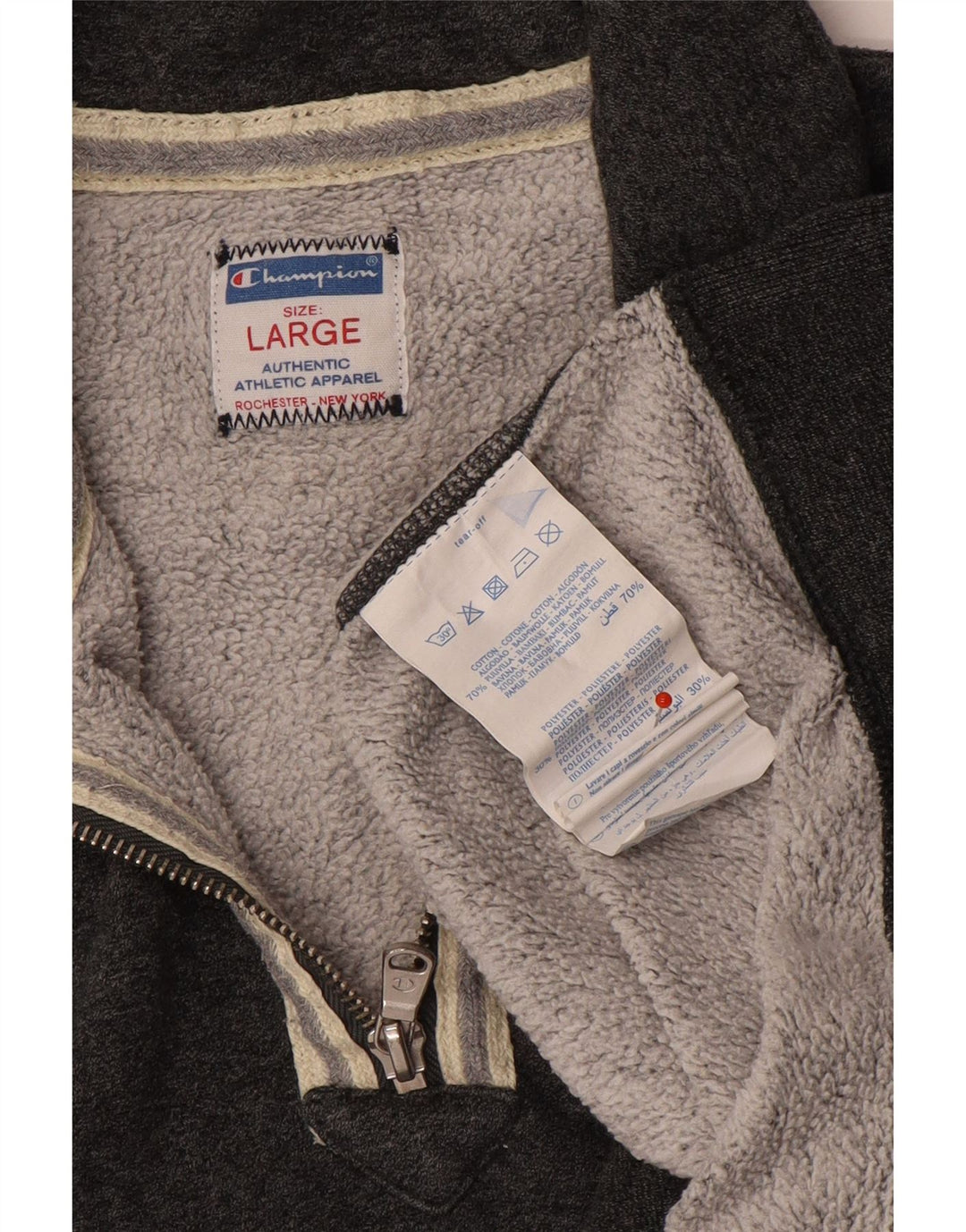 Champion Mens Zip Neck Sweatshirt Jumper Large Grey Cotton