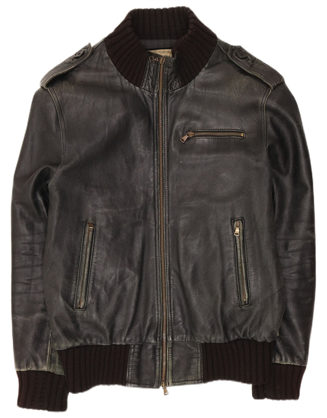 Vintage Mens Military Leather Jacket UK 42 XL Black Leather